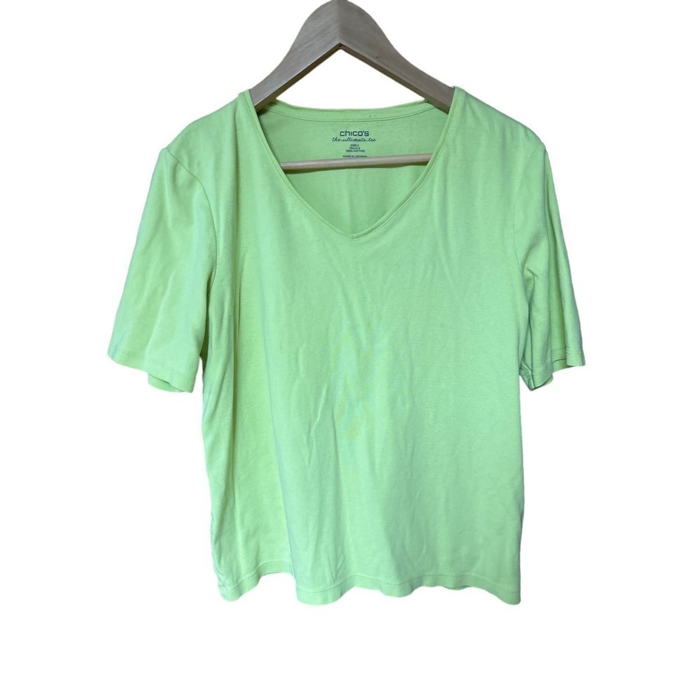 Chicos Ultimate Tee Bright‎ Lime Green Short Sleeve Tee Size 2